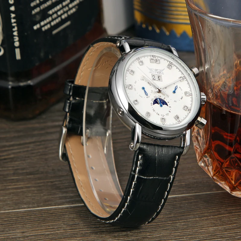 Jargar новые автоматические Серебристые мужские наручные часы tourbillon черный кожаный