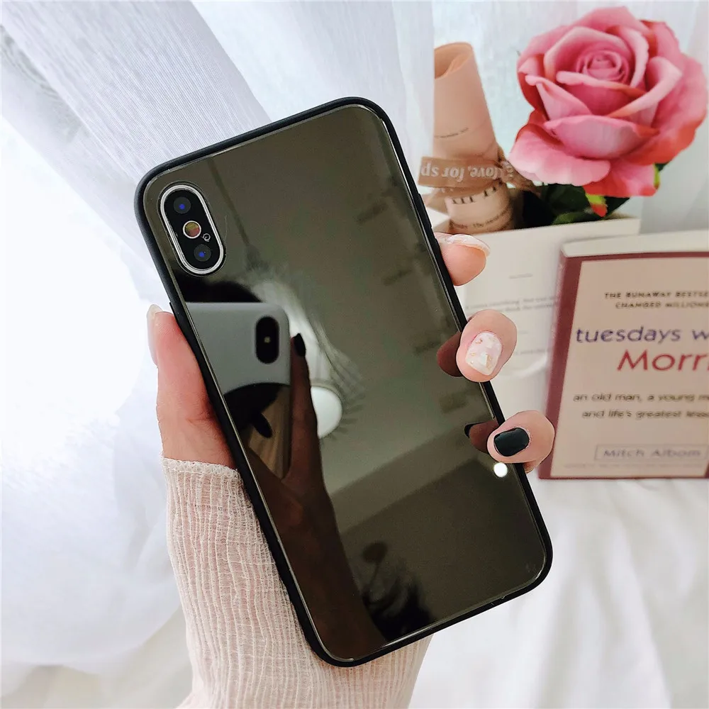 LuxuryTempered Glass Case For iPhone X XR XS Max 8 7 6 6S Plus Acrylic Mirror Soft Phone Cases For iPhone X XR XS Max Back Cover (12)