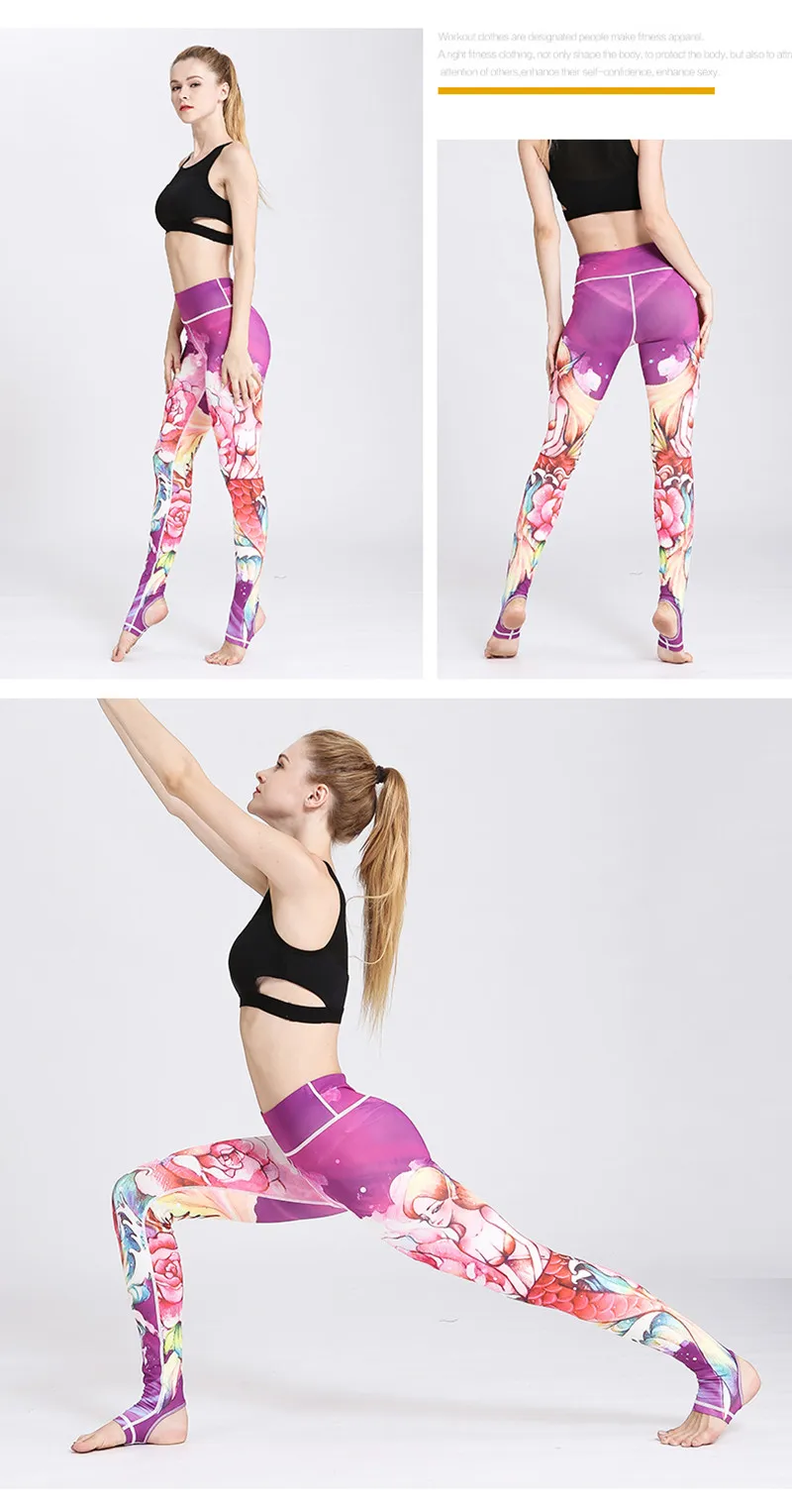 Сексуальные штаны для фитнеса и йоги с русалочкой, спортивные женские леггинсы с высокой талией, эластичные длинные колготки с принтом для бега, контроль живота