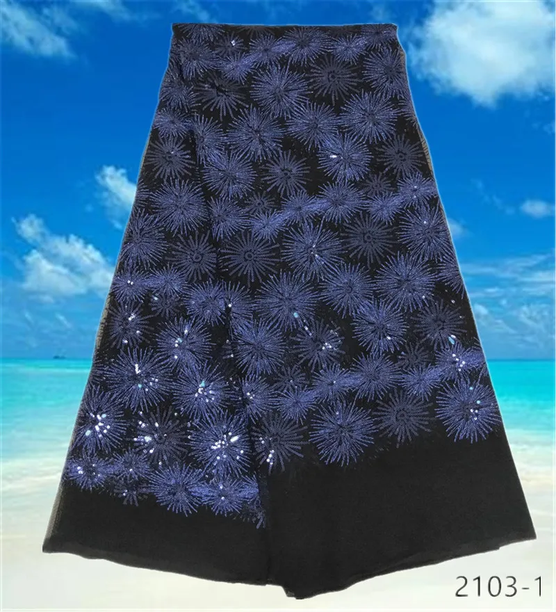 

Newest African Embroidery Lace Fabric African Sequins Lace French Tulle Lace Fabric High Quality For 2019 Fashion Dress 2103