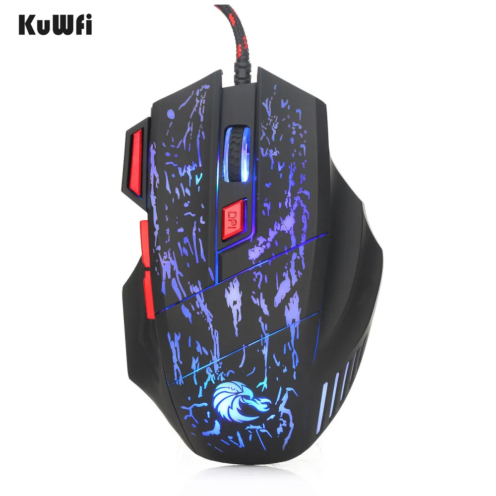 KuWFi USB игровая мышь 7 кнопок 5500DPI светодиодный оптический проводной кабель