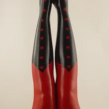 Сексуальные женские красные черные натуральный латекс чулки с бант для кукол или одежды