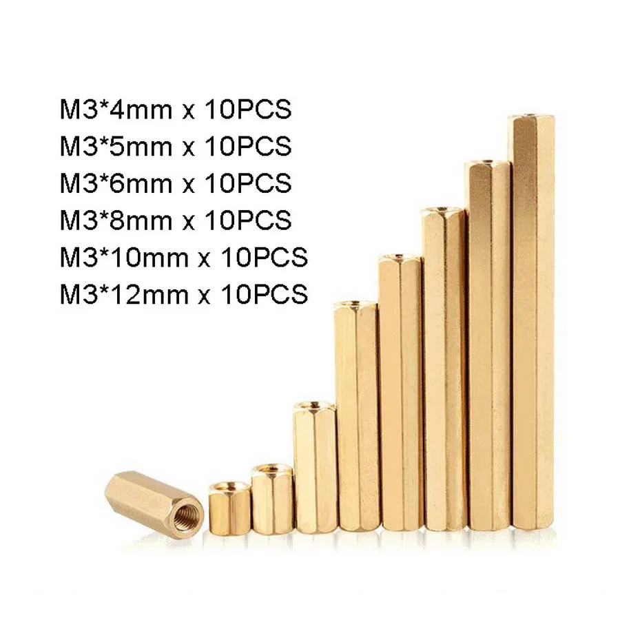 

60Pcs M3 Hex Female-Female Standoff Spacer Kit Length 4 5 6 8 10 12mm