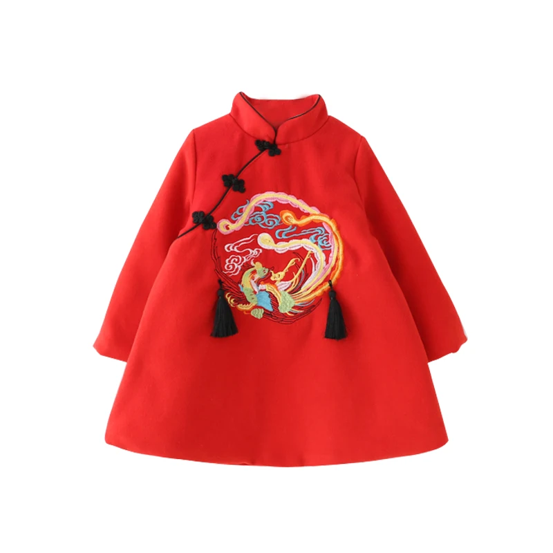 

Fashion Girls Dresses Winter Children's Clothing 2018 New Autumn Winter Cotton Dress China Style Long Sleeve Dress 2-7T