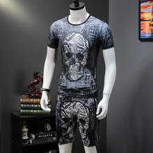 Роскошный дизайн мужской костюм с Рубашка с короткими рукавами Новая мужская летняя одежда спортивный костюм V985