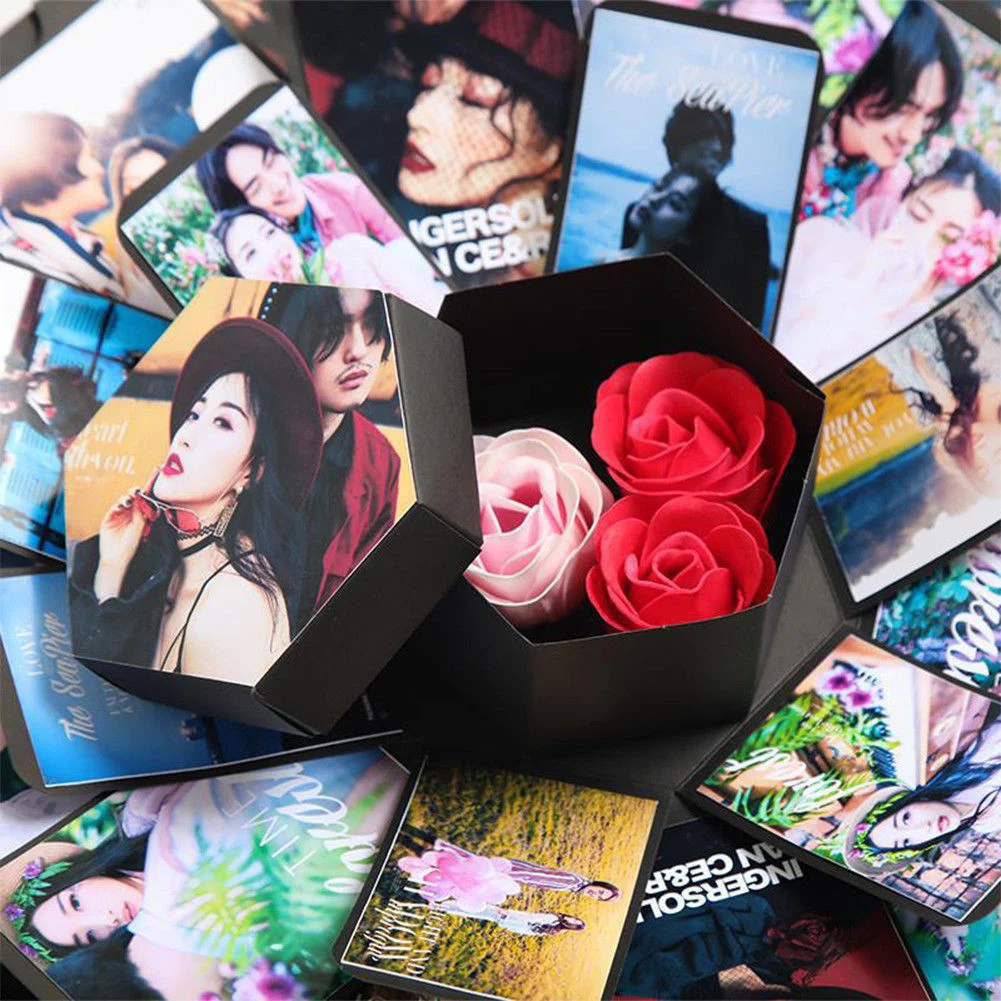 DIY шестиугольник сюрприз взрыв коробка памяти скрапбук фотоальбом наборы Юбилей Валентина свадебные подарки с лентой