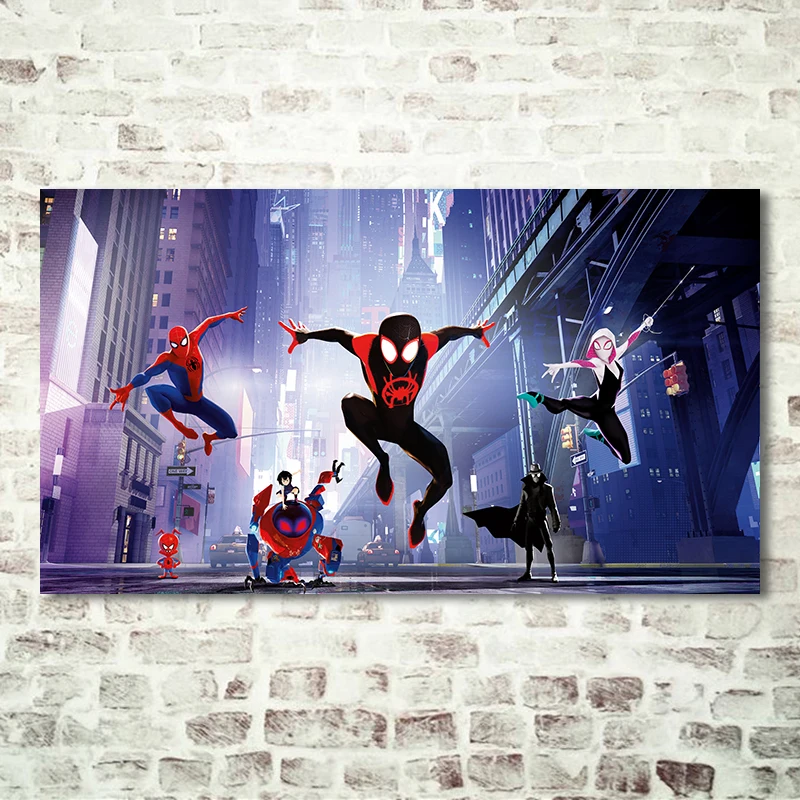 Анимационный фильм плакат с изображением Человека-паука Человек-паук в паук-стих принты Супергерои холст настенное искусство для детей
