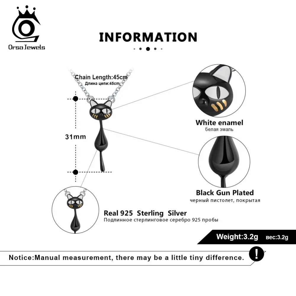 ORSA JEWELS Оригинальный Женский Черный кот наркоман хвост ожерелья из настоящего