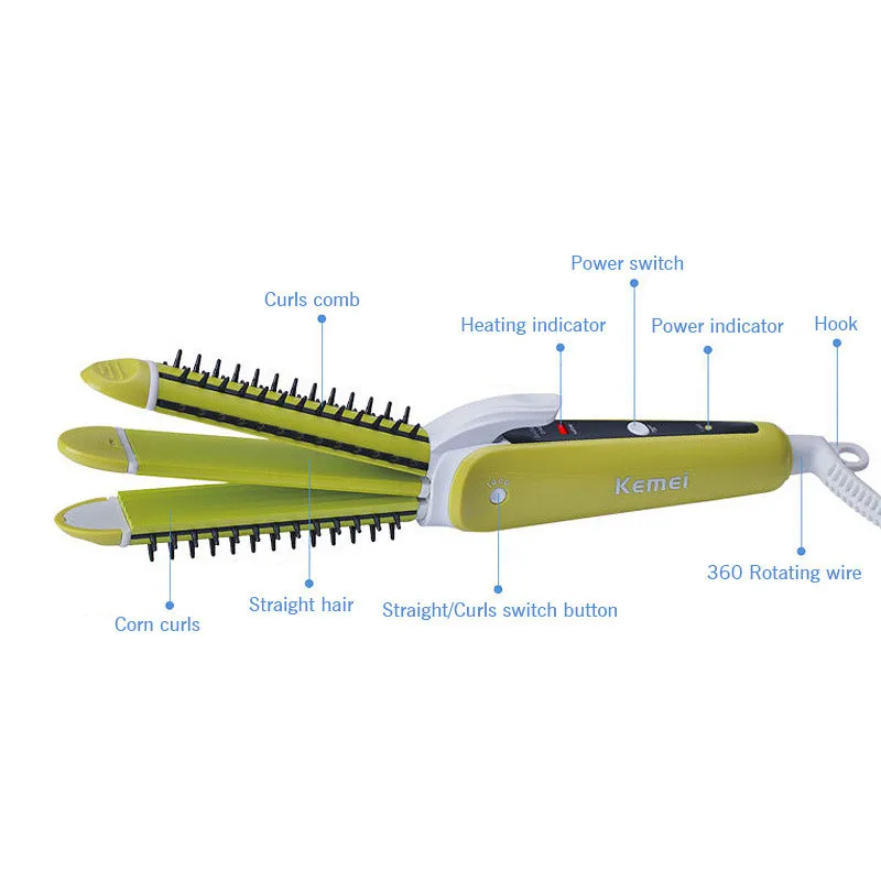 Kemei 3 в 1 для завивки волос многофункциональный кукурузы кудри выпрямитель для волос гребень выправляя Модные женские Инструменты для