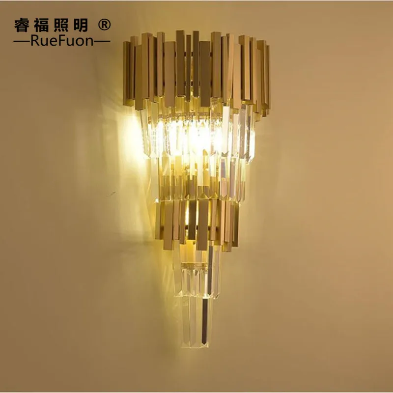 

stainless steel golden light luxury crystal wall lamp room hotel bedroom lamp engineering customized lamps and lanterns