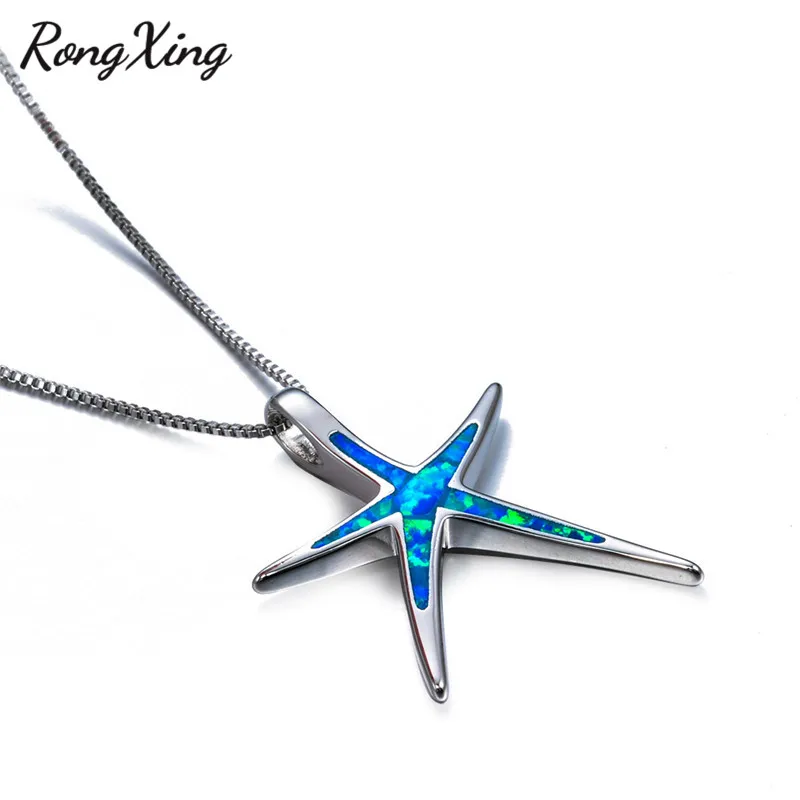 RongXing, 925 пробы, Серебряное наполнение, голубой огненный опал, морская звезда, подвески, ожерелья для женщин, свадебные украшения, подарки на день рождения, NL0081
