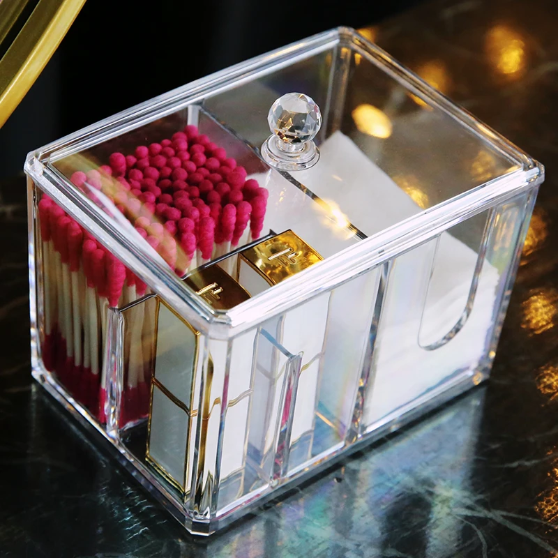 

M Cotton Swab Box Cosmetics Organizers Acrylic Clear Makeup Organizer Transparent Cosmetic Containers Puff Storage C56