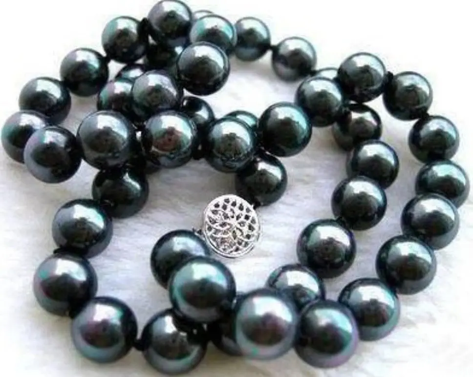 

Wholesale FREE SHIPPING > GENUINE AAA+ TAHITIAN 9-10M BLACK PEARL NECKLACE 18" SILVER CLASP