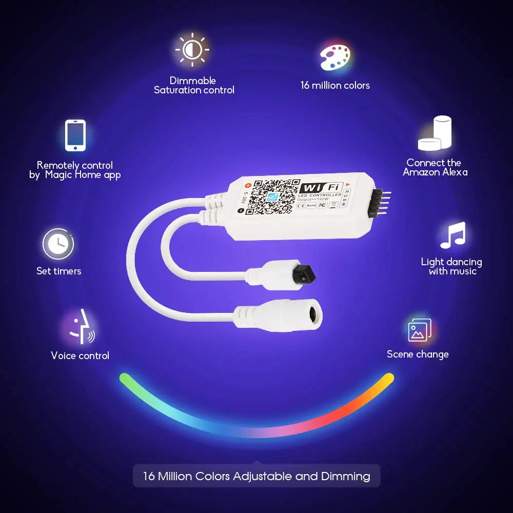 5050 RGB Светодиодная лента для беспроводного управления телефоном WiFi Лента работает с Amazon Alexa Google Home IFFFT DC 12V гибкий светильник+ Мощность