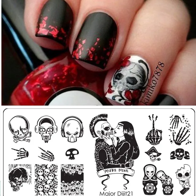 Online Shop Halloween Nail Art Templates Manicure Stainless Steel Halloween Nail Art Templates Manicure Stainless Steel Stamping Kit Sugar Skull Nail Stamping Plate - Online Shop Halloween Nail Art Templates Manicure Stainless Steel