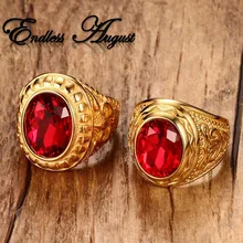 2017 New Arrival Stainless Steel Rings For Men Oval Cut Big Red Rhinestones Ring Men Charms Fashion Accessories Jewelry Gifts