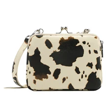 MICOCAH 2 Main Part Women Cross Body Bags PU Leather Cow Pattern Fashion Bag Metal Frame Zipper Closure HSD190