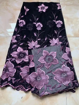 

french lace fabric 2019 high quality African tulle lace fabrics for wedding dress Nigerian lace fabrics 5 yards purple red red