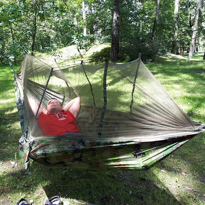 1-2 Person Outdoor Mosquito Net Parachute Hammock Camping Hanging Sleeping Bed Swing Portable Double Chair Hamac Army Green