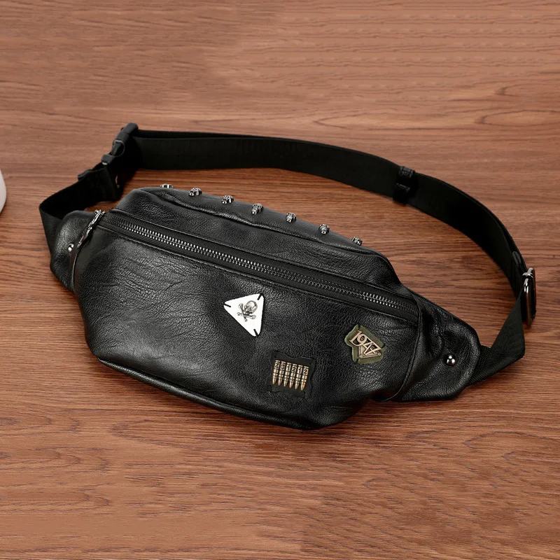 CCRXRQ поясная сумка, новинка, высококлассный бренд, из искусственной кожи, мужские поясные сумки для путешествий, удобная поясная сумка, Мужская поясная сумка с черепом и заклепками