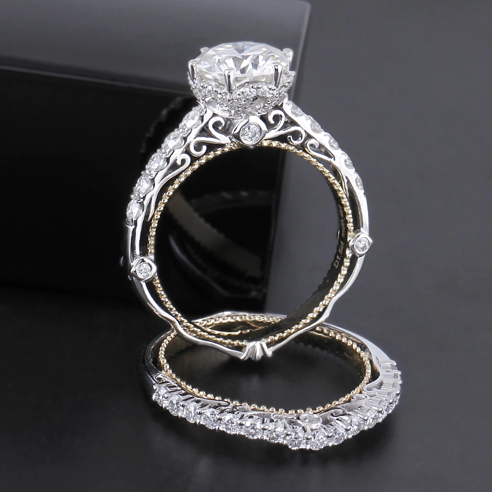 DovEggs 14 K твердое белое и желтое золото 1.5ct F цвет обручальное кольцо набор с акцентом романтическая Вечность Обручальное кольцо