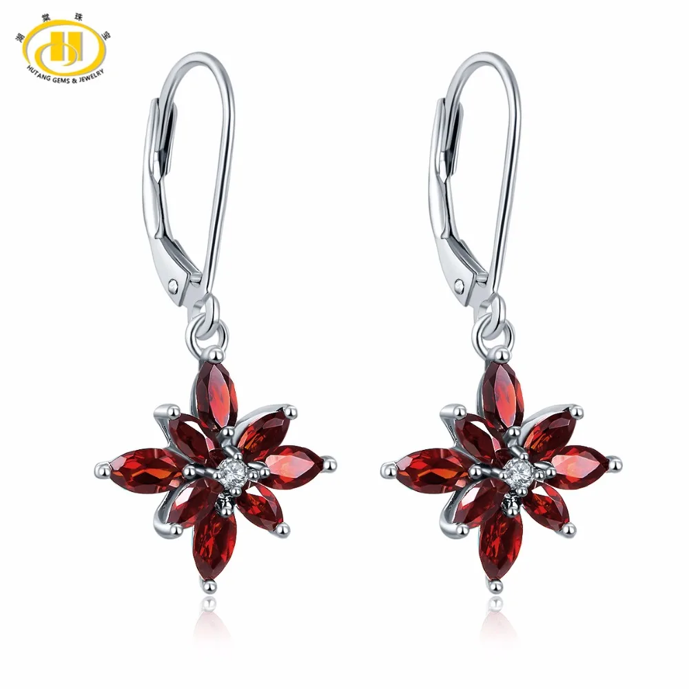 

Hutang Stone Jewelry Earrings 2.41ct Natural Gemstone Garnet Solid 925 Sterling Silver Fine Fashion Jewelry For Women's Gift