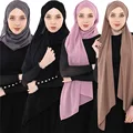 2019 женский шифоновый мусульманский шарф Рамадан мягкий однотонный хиджаб шали головной платок легко готов носить мусульманская накидка платок - фото