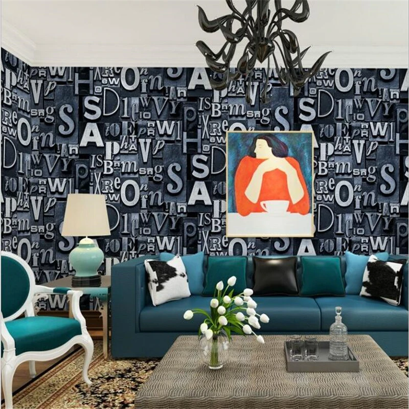 

beibehang wallpaper European retro 3D personality English alphabet wallpaper ktv restaurant bar cafe fashion wall paper