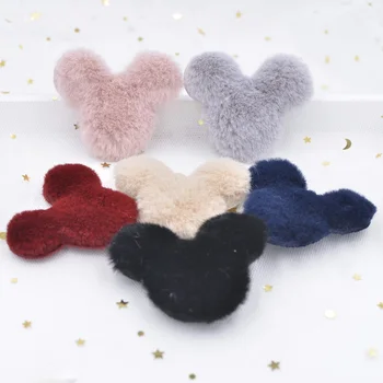 

Upscale Soft Plush Patches Rabbit Hair Embellishment Mouse Head Appliques for Clothing DIY Hair Clips Bow Headdress Decor S72