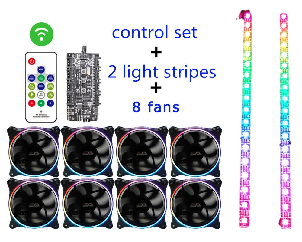 Aigo MR12 Компьютерный Вентилятор RGB Регулировка 120 мм тихий ИК пульт дистанционного управления сменный Aura Sync 3 P-5 v цветной кулер вентилятор охлаждения чехол для ПК Вентилятор охлаждения - Цвет лезвия: 8fan set and stripes