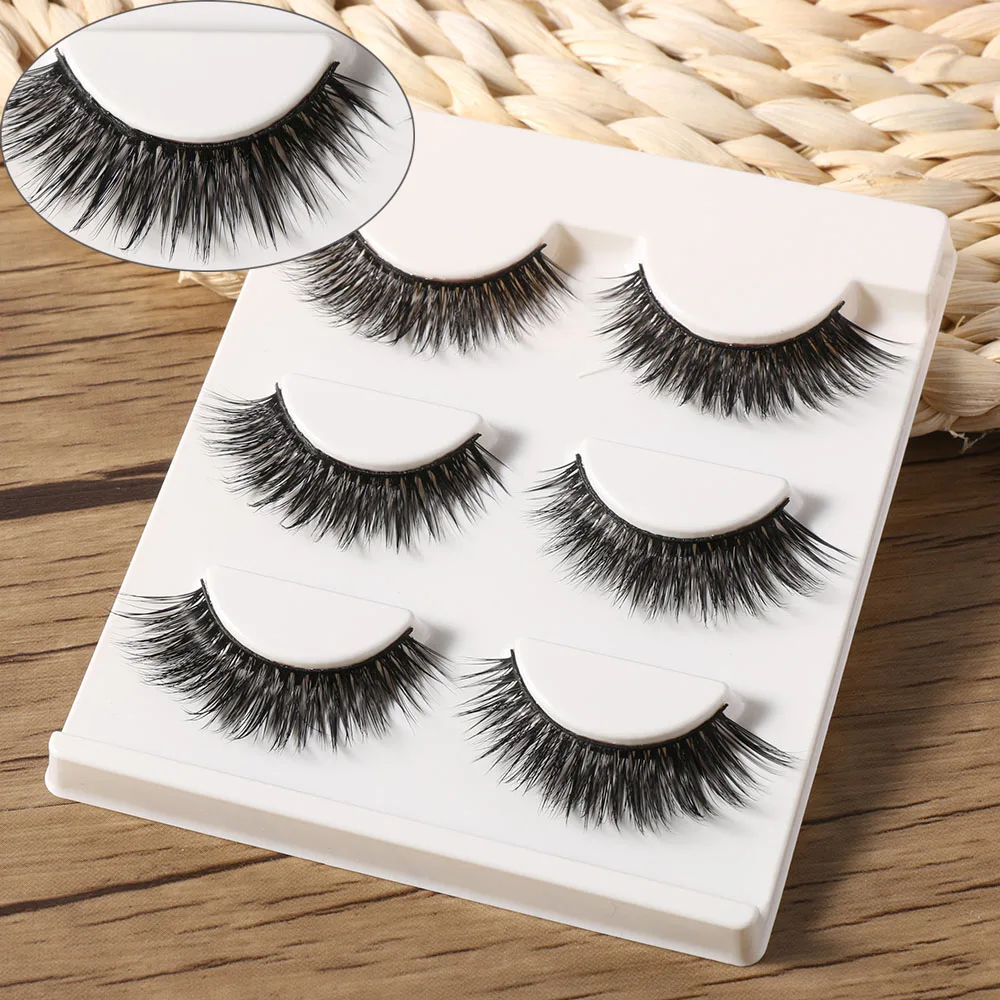 

3 Pairs Professional Handmade Black Natural Long Thick 3D Eye Lashes Makeup Fake False Eyelashes Makeup Tools