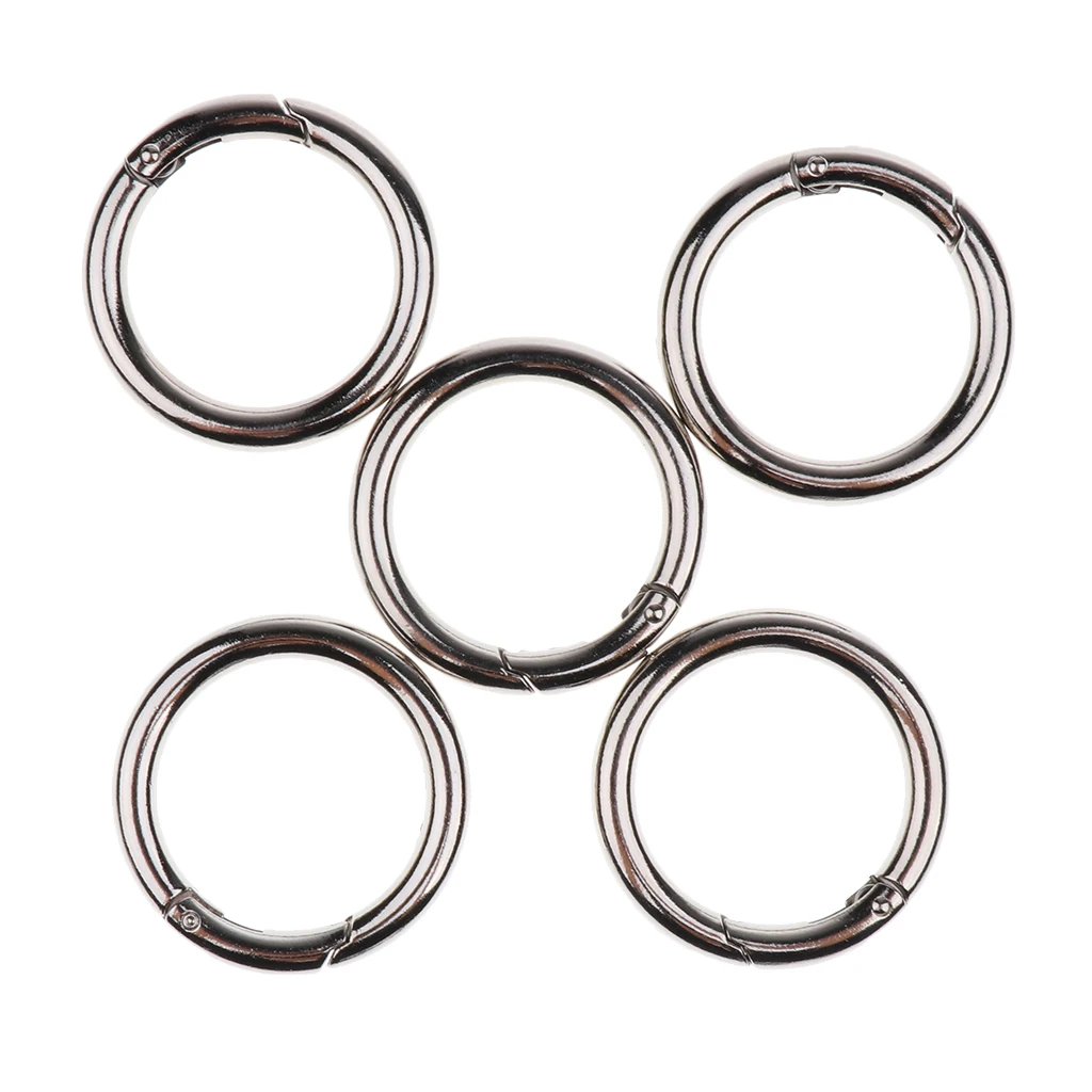5 Pieces Metal Round Carabiner Sping Loaded Snap Clip Hooks Key Ring Backpack Bag Buckles 15mm-49mm