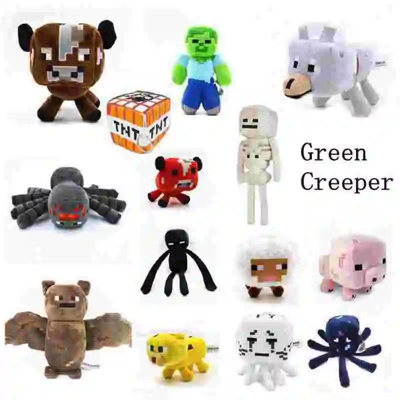 

15pcs/lot Cartoon Mooshroom Sheep Bat Spider Pink Pig Ghast Skeleton Ocelot Enderman Stuffed Animals Plush Toy For Kids