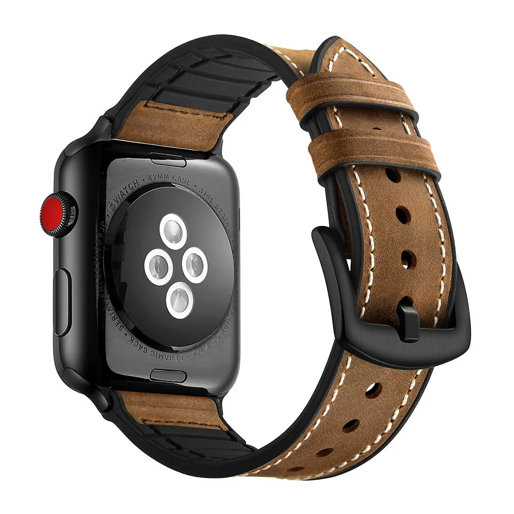 Новый кожаный ремешок для Apple Watch Series 4 3 2 1 черные наручные ремни для iwatch заменить ремень дышащий ремешок 38 40 42 44 мм
