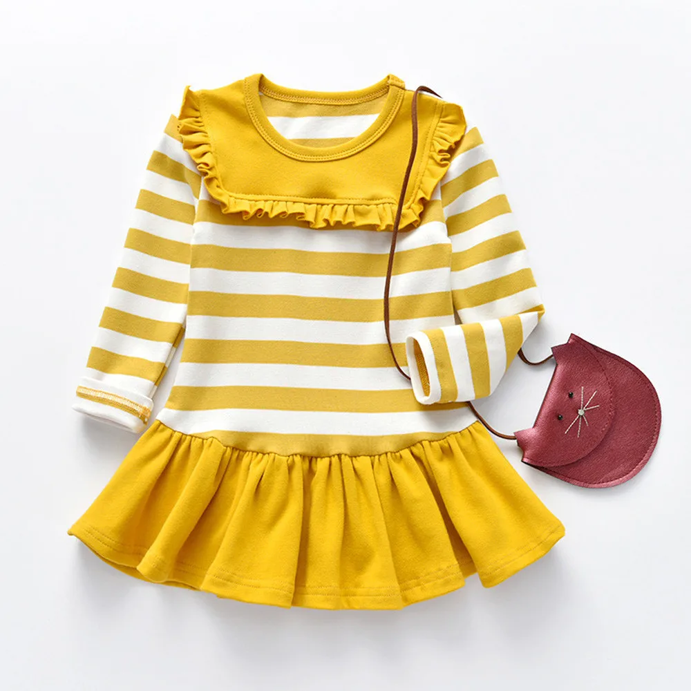 MUQGEW Одежда для маленьких девочек; платье для маленьких девочек; праздничное платье принцессы в полоску с длинными рукавами; топы; Vestido roupa infantil