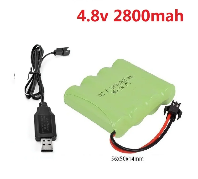 Аккумуляторная батарея YUKALA 4,8 V 700 mAh/1800 MAH/2800 MAH Ni-CD+ зарядное устройство USB для RC грузовика/RC автомобиля/RC лодки/RC Танк Размер: 65*50*14 мм - Цвет: 4.8v 2800mah usb