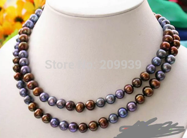 

free shipping>>@@ JY&1025 50" 8-9MM COFFEE BLUE ROUND FRESHWATER PEARL NECKLACE