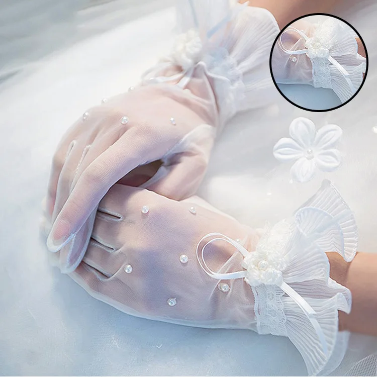 

New dress evening gloves pearl lace transparent gloves