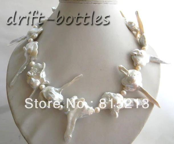 

ddh00361 Natural 60mmx30mm White Reborn Keshi Pearl Silver Necklace