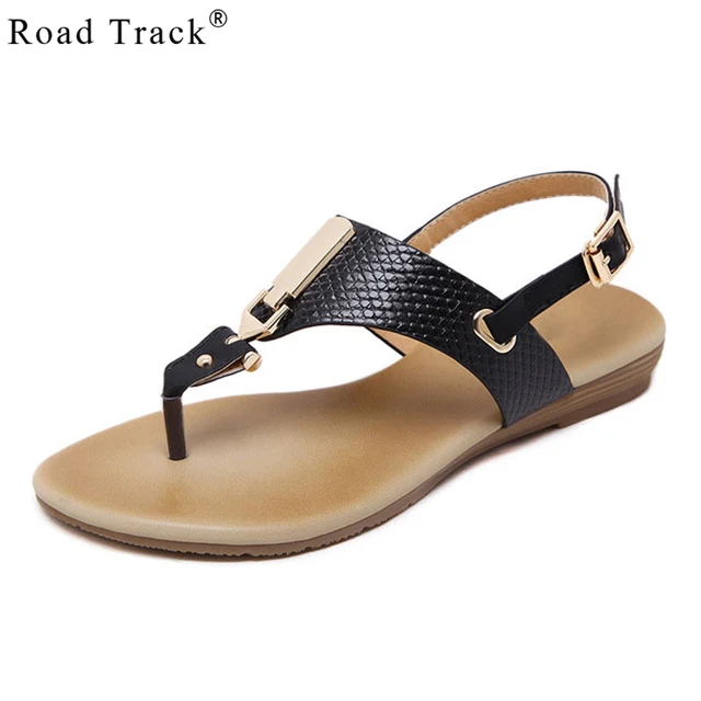 Road Track Bohemian Women Sandals Metal Buckle Flats Clip Toe Large ...