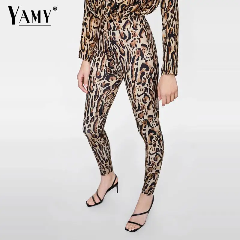 Fall vintage sexy Leopard print pants women high waist pants trousers