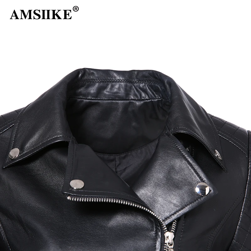 Женское пальто AMSIIKE из 2019 натуральной овечьей кожи новая верхняя одежда черные
