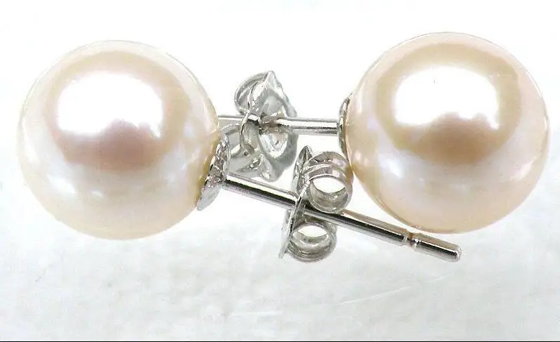 

Free Shipping >>>> AAA+++ perfect round 7.7mm white akoya pearl stud earring solid 18k white gold