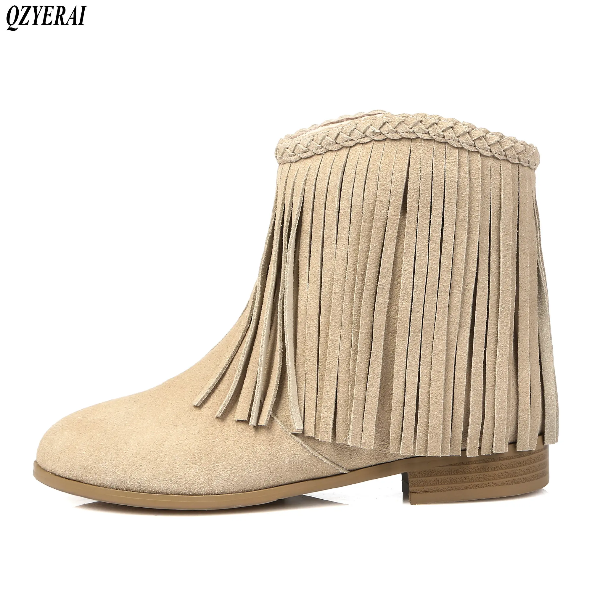 Promo  2018 new autumn/winter spring horse boots 100% cowhide low fashion and short boots tassel women's s