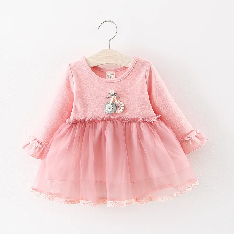 

2019 Spring Infant Girls Long Sleeve Patchwork Mesh Flower Princess Birthday Party Tutu Baby Dress Kids Clothes vestido infantil