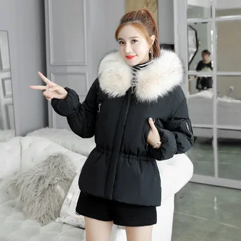 

QIMAGE Soild Color Women Short Parkas 2018 Fur Collar Winter Coat Thicken Warm Jacket Coat Short Cotton Ladies Outwear&Jacket