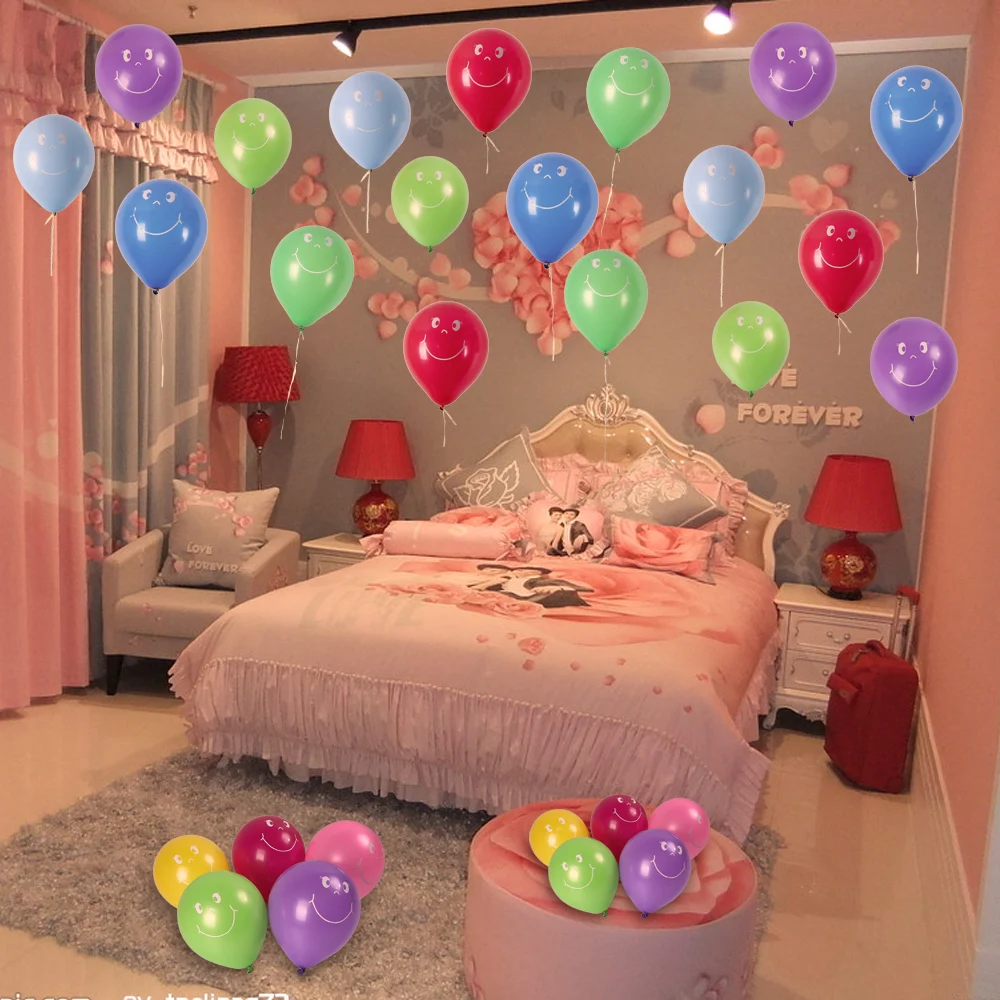 

Shinehalo 100PCS Smiley Face Balloons With Pump Printing Balloons Latex Balloons Assorted Color Party Balloons For Parties