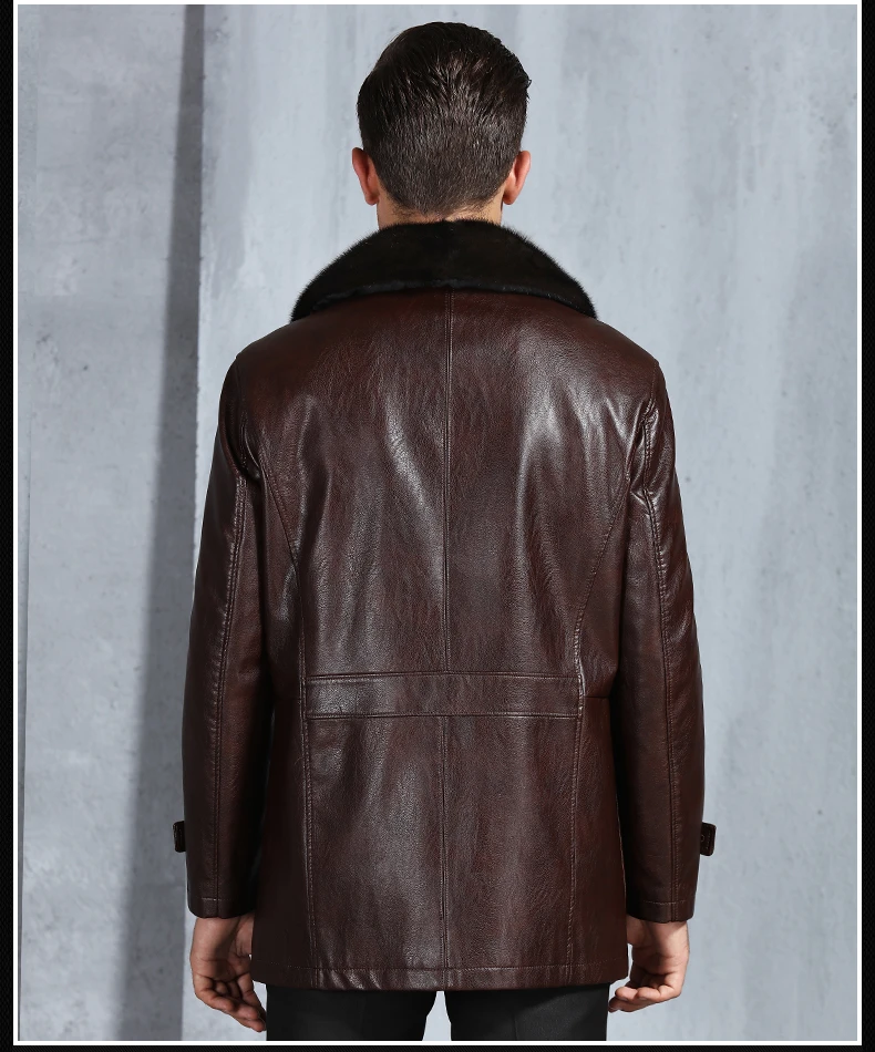 Зимняя куртка из натуральной кожи, овечья кожа, длинное меховое пальто, норковый меховой воротник, теплая тонкая Толстая куртка 4XL, мужская верхняя одежда