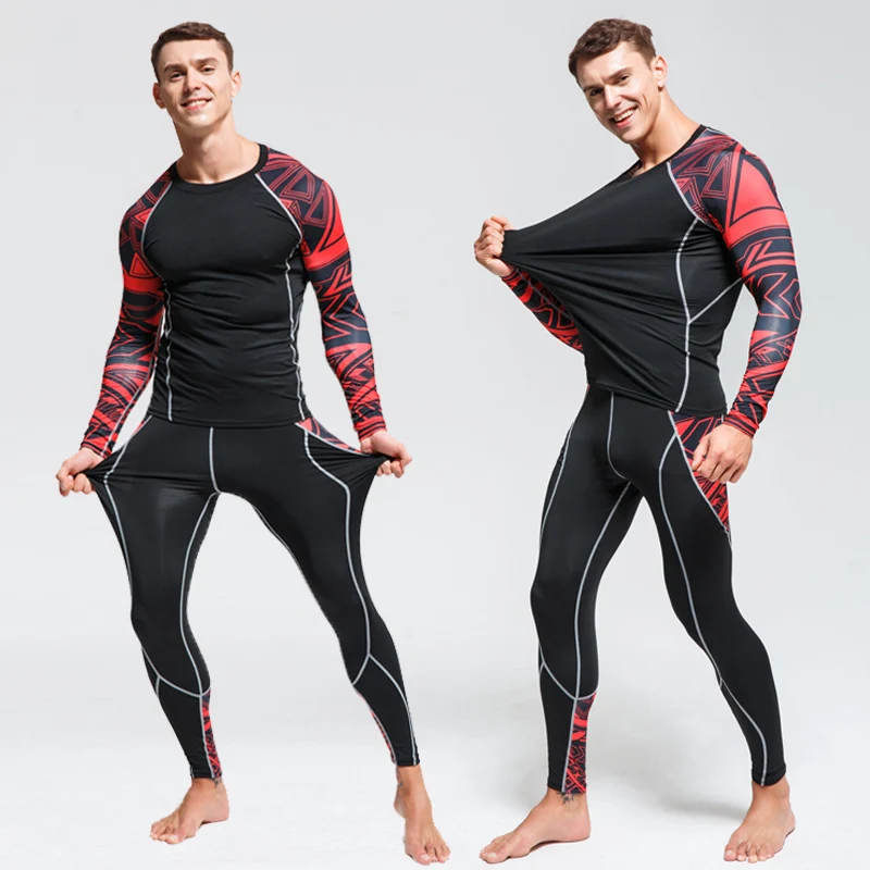 

2019 Selling Men thermal underwear 3D Wolf teen sport suit running shirts men Leggings Jogging lycra suits compression clothing
