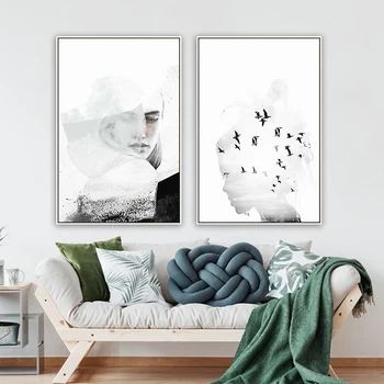 

Nordic Abstract Figures wall art Canvas Painting Prints Black White Girls Posters for Living Room Morden contracted Home Decor
